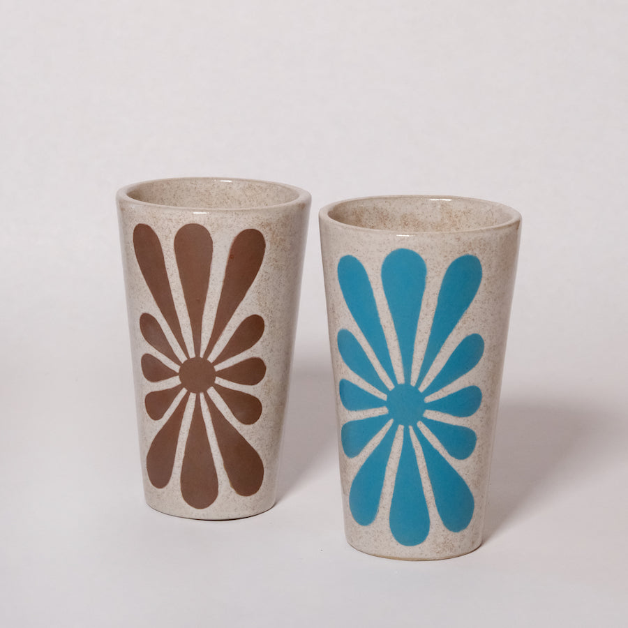 Glazed Stoneware Highball Tumbler with Mod Flower Pattern