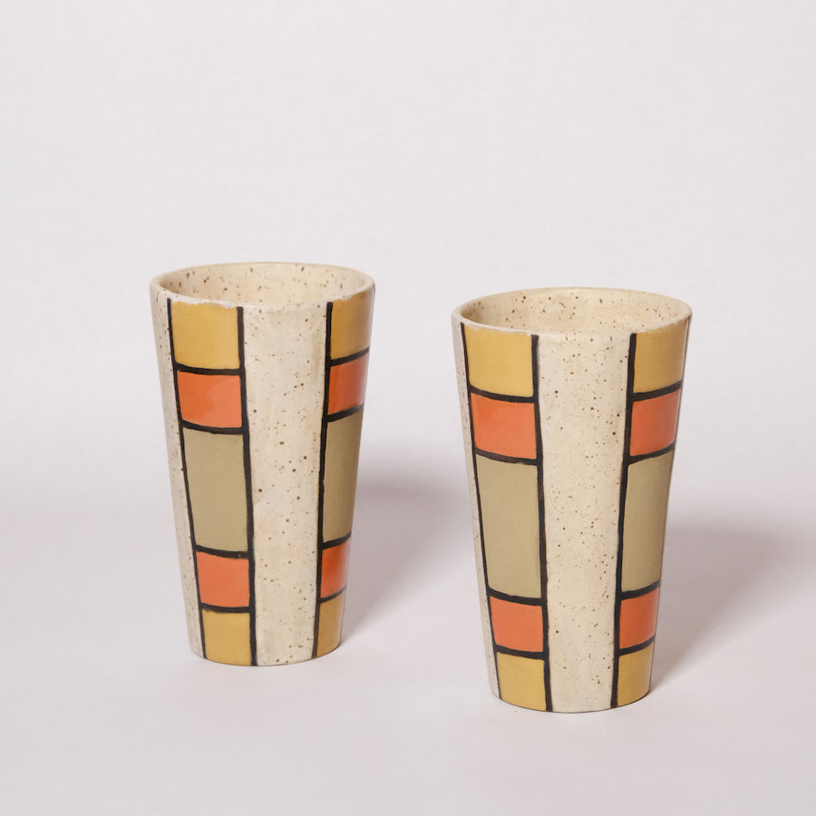 Glazed Stoneware Highball Tumbler with Brick Pattern