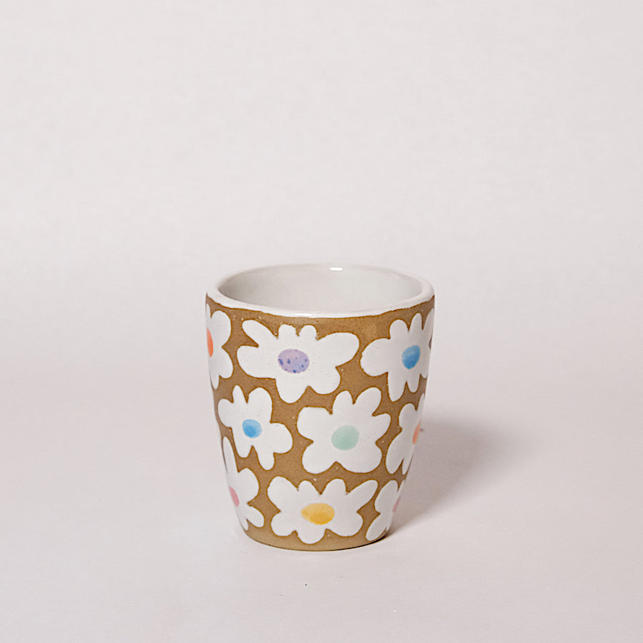 Glazed Stoneware Lowball Tumbler with Flower Pattern