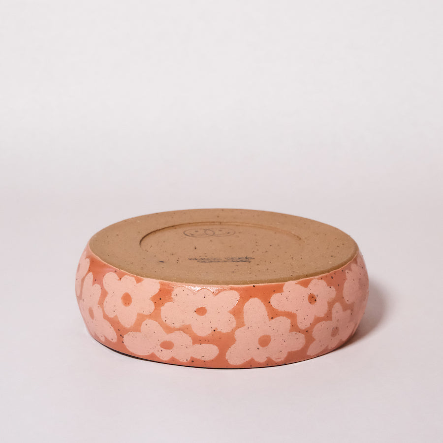 Glazed Stoneware Bowl with Flower Pattern