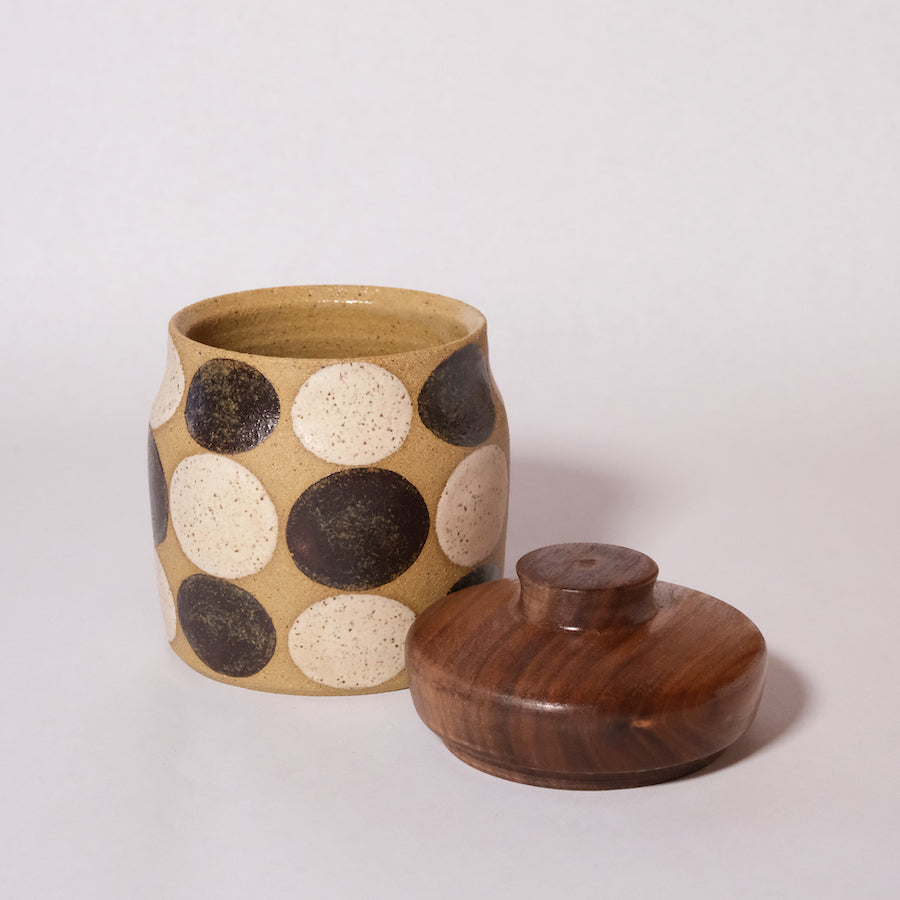 Glazed Stoneware Jar with Dot Pattern