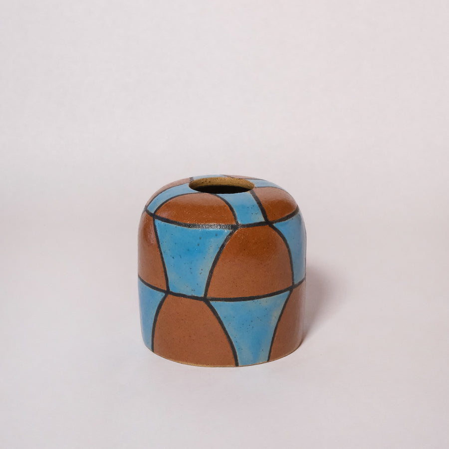 Glazed Stoneware Bud Vase with Checker Pattern