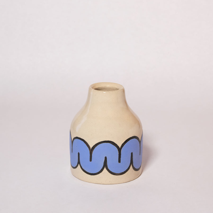 Glazed Stoneware Bud Vase with Chubby Squiggle Pattern