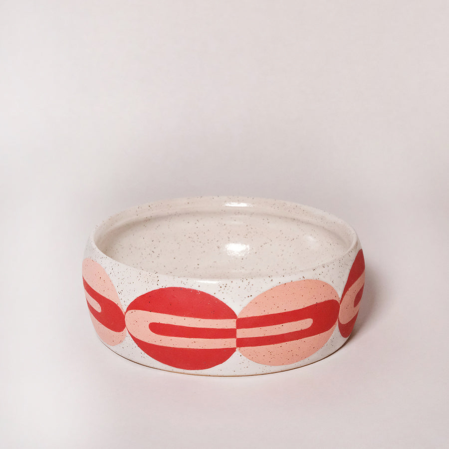 Glazed Stoneware Bowl with Op Art Oval Pattern