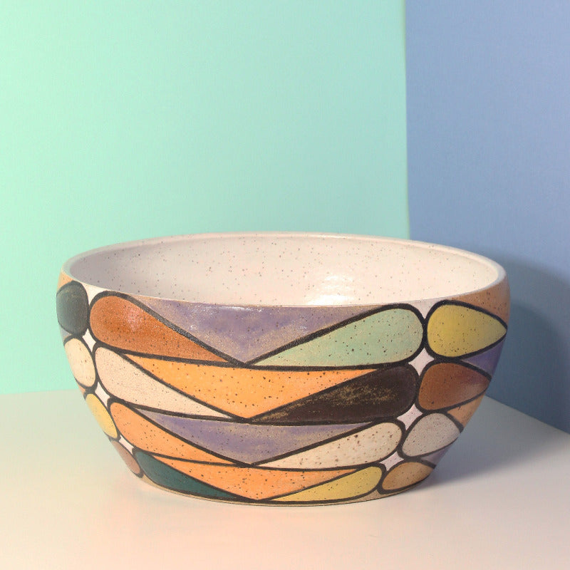 Glazed Stoneware Bowl with Leaf Pattern