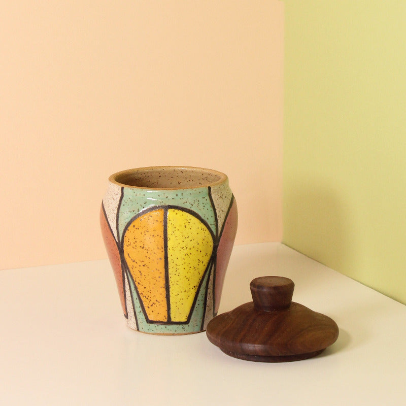 Glazed Stoneware Jar with Mid Century Pattern