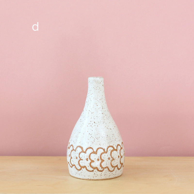 Glazed Stoneware Vase with Overlapping Flower Pattern