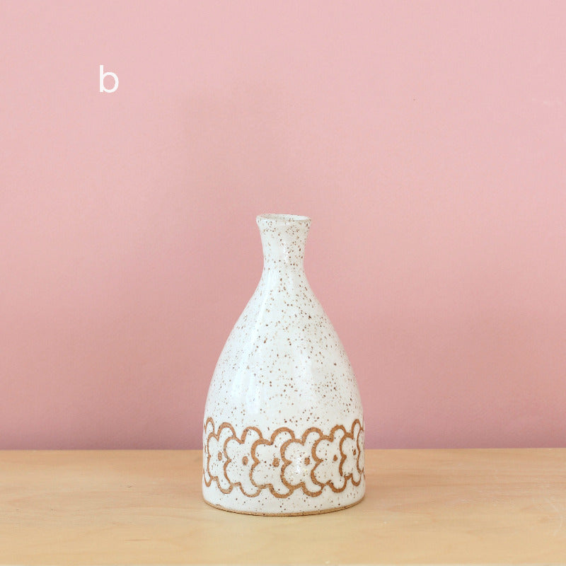 Glazed Stoneware Vase with Overlapping Flower Pattern