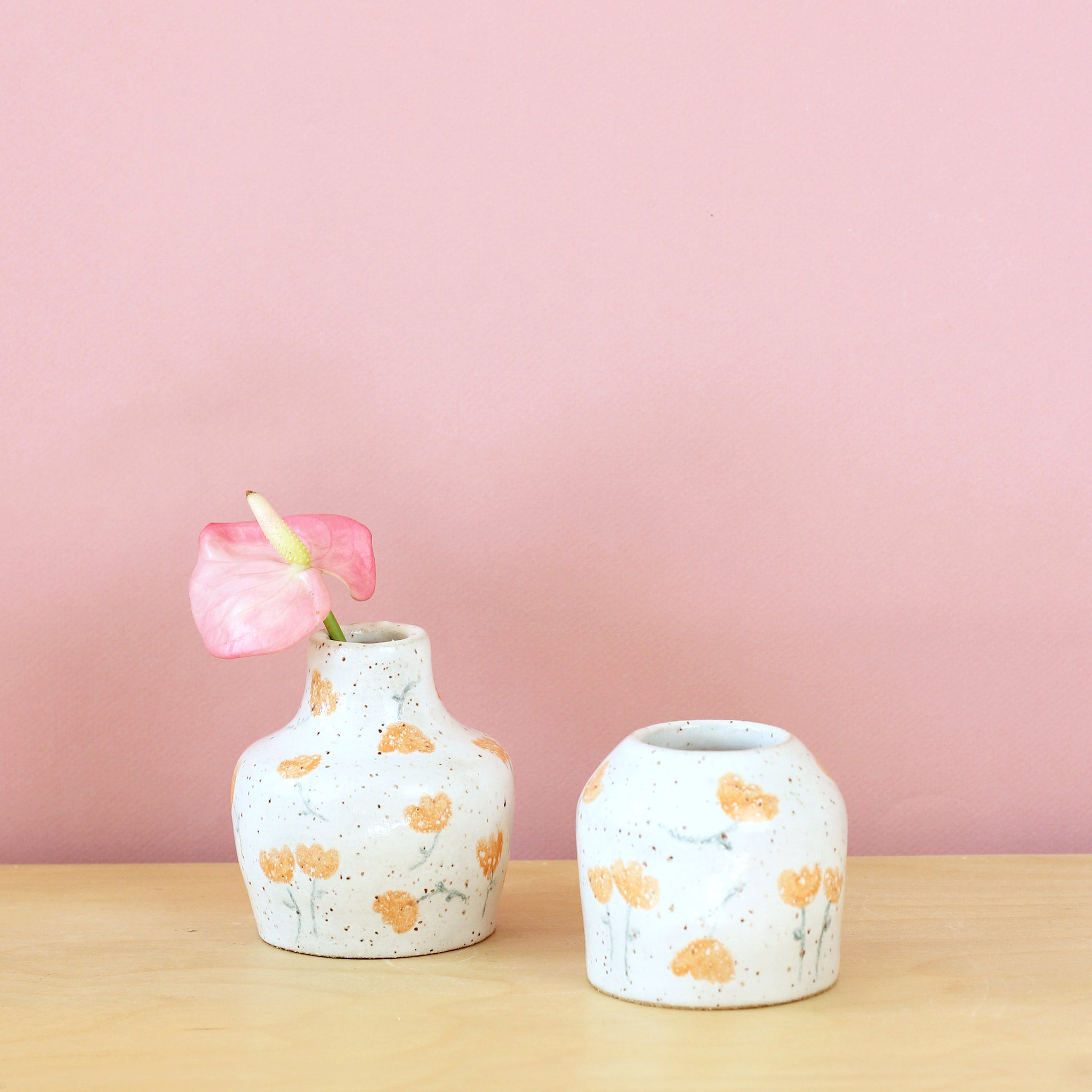 Glazed Stoneware Bud Vase with Tulip Pattern