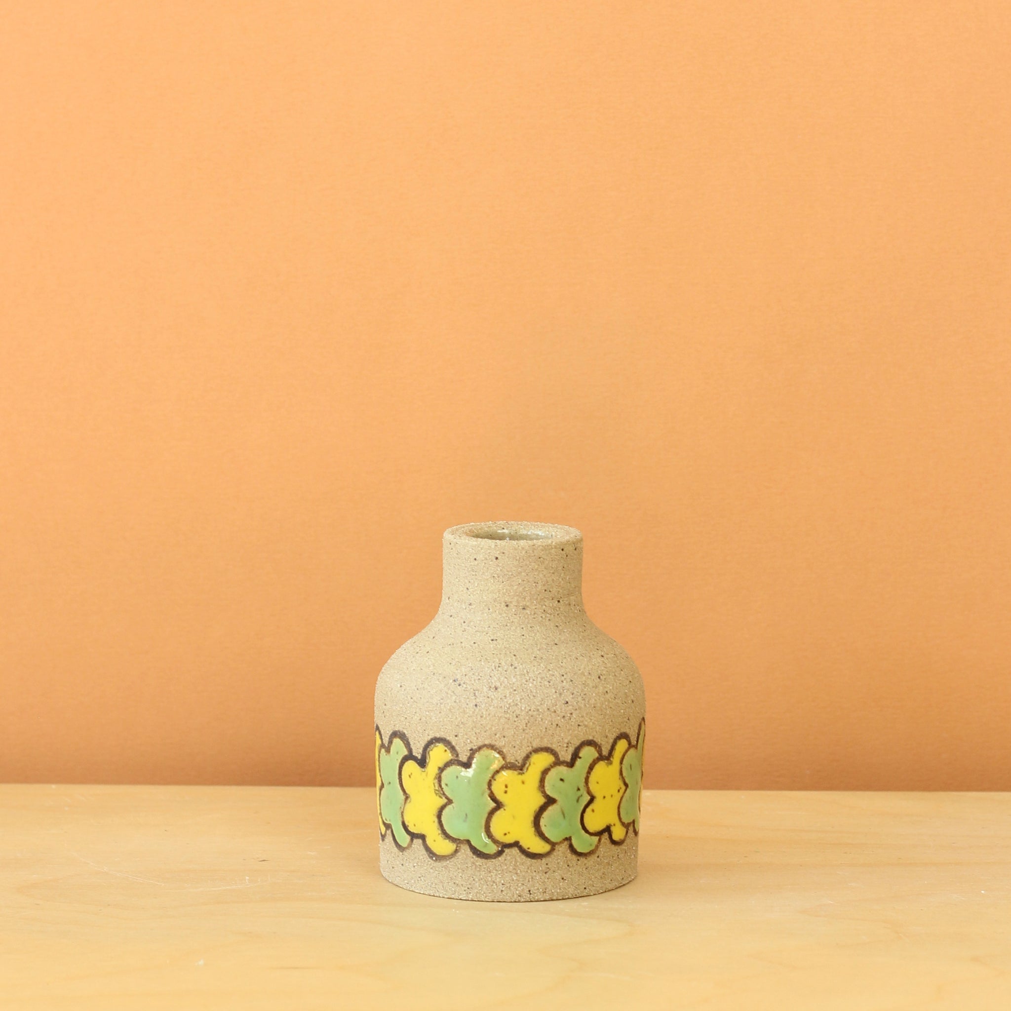 Glazed Stoneware Bud Vase with Overlapping Flower Pattern