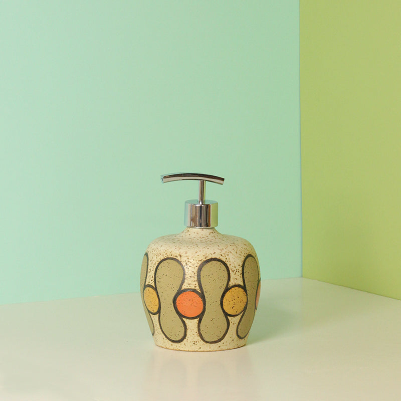 Glazed Stoneware Soap Dispenser with Circle Pattern