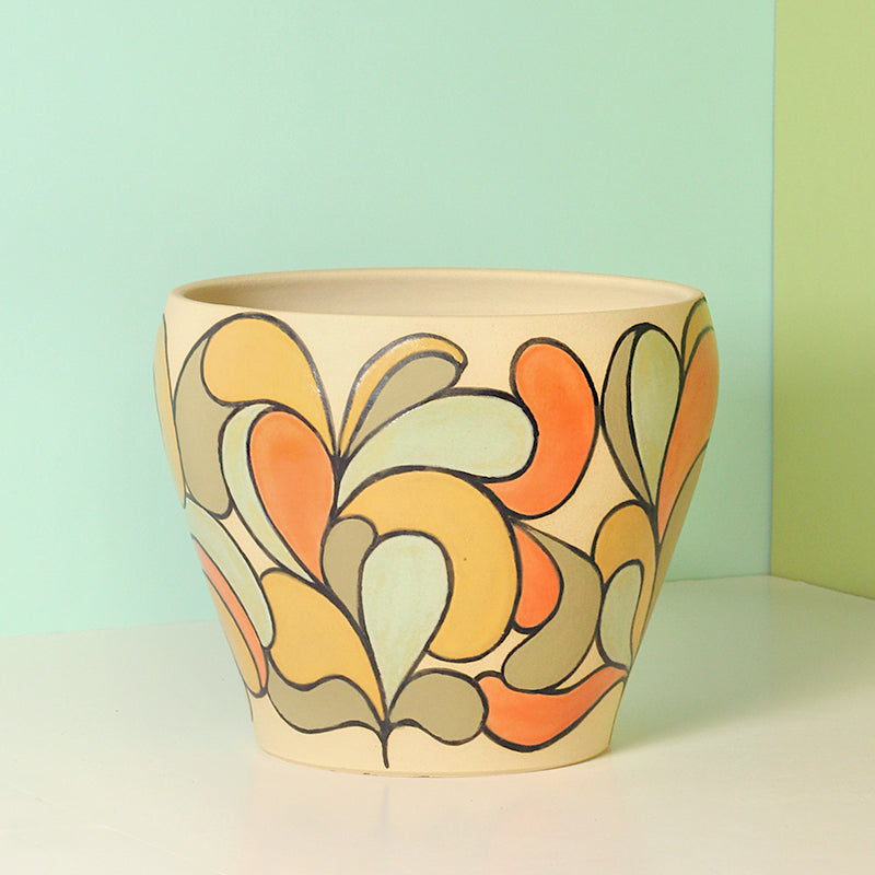 Made-to-Order Stoneware Planter with Abstract Foliage