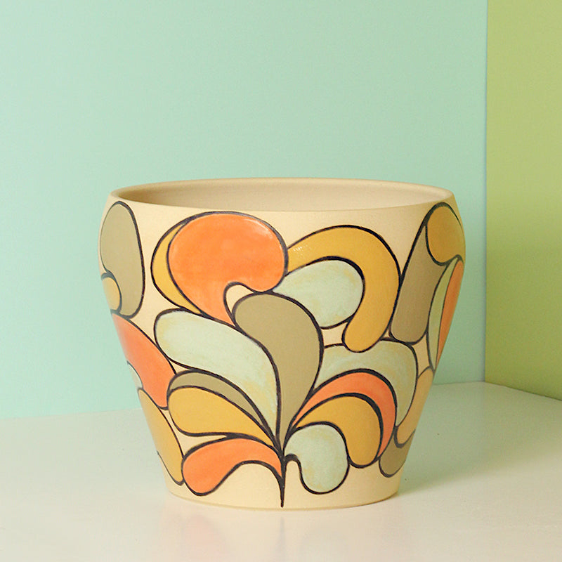 Made-to-Order Stoneware Planter with Abstract Foliage