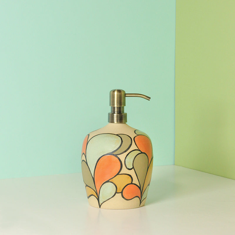 Made-to-Order Stoneware Soap Dispenser with Abstract Foliage