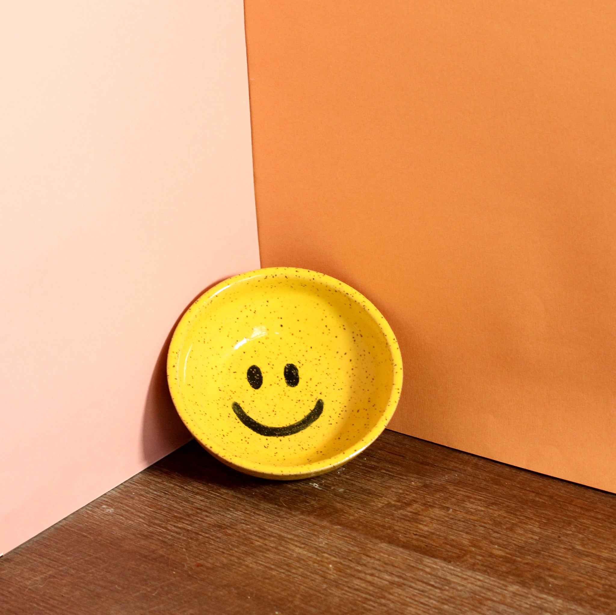 Glazed Stoneware Ring Dish with Smiley Face