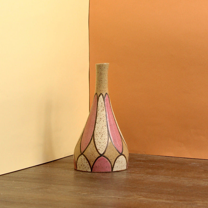 Glazed Stoneware Vase with Stardust and Oval Pattern