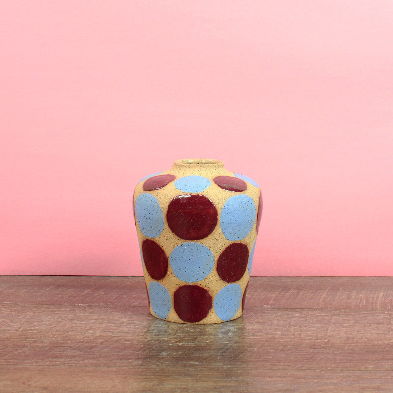 Glazed Stoneware Vase with Dot Pattern
