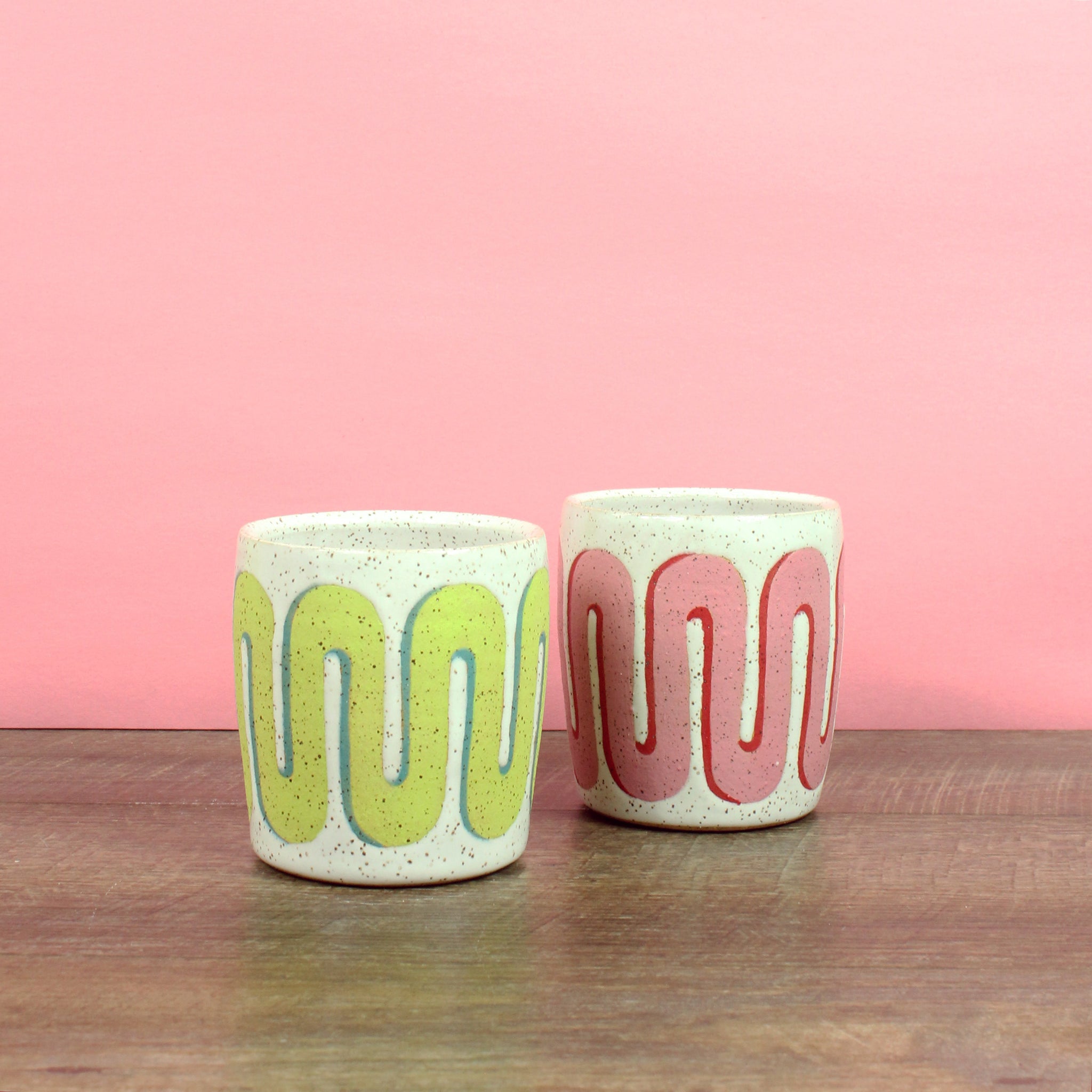 Glazed Stoneware Tumblers with Chunky Arch Pattern
