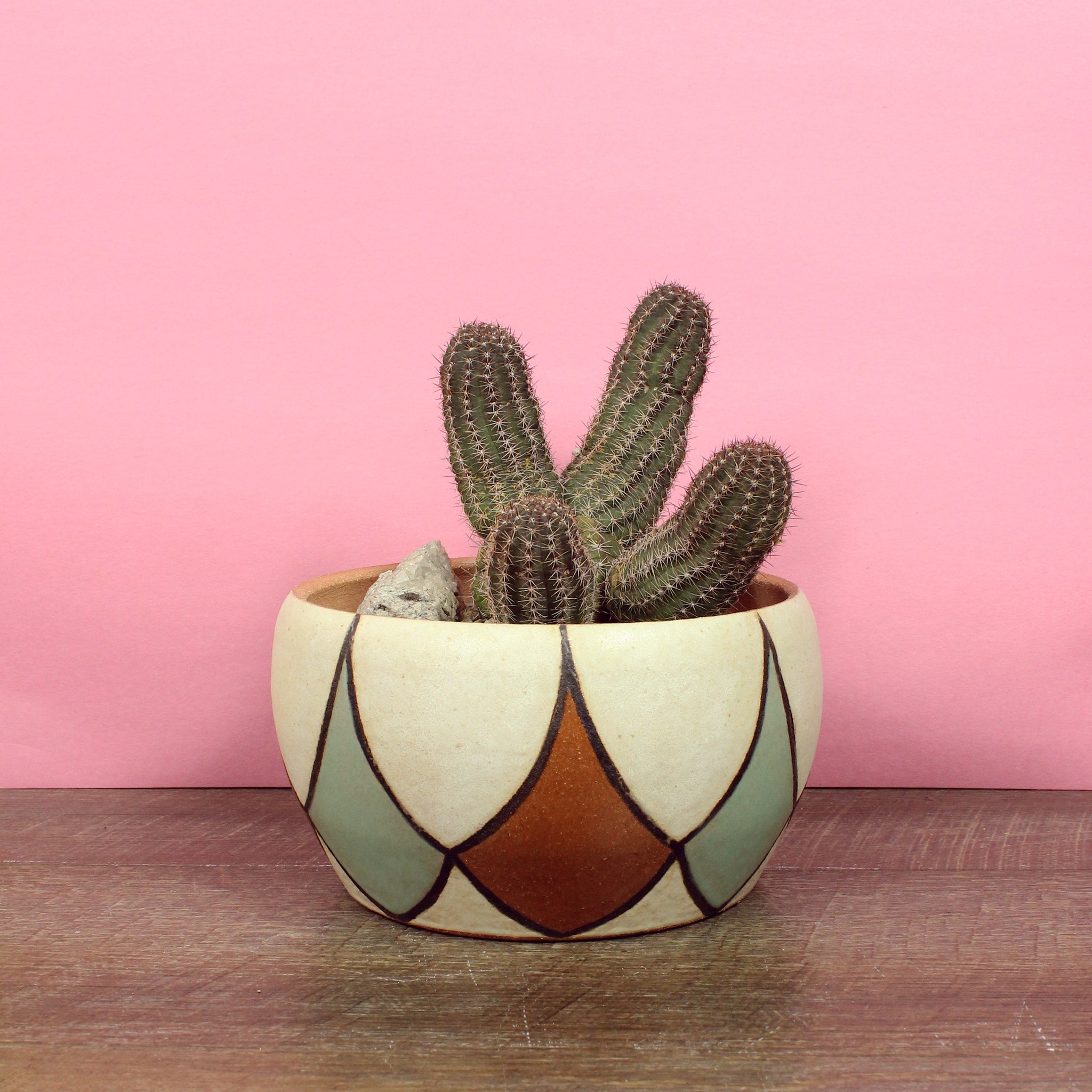 Glazed Stoneware Pot with Teardrop Pattern