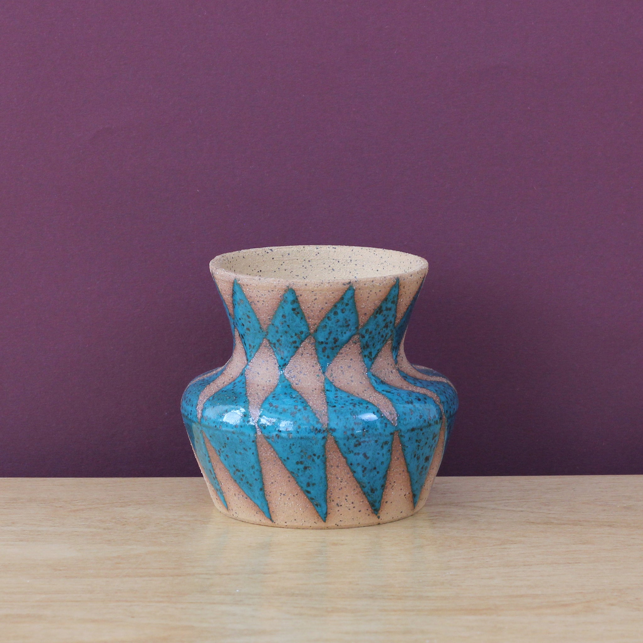 Stoneware Bud Vase with Diamond Pattern