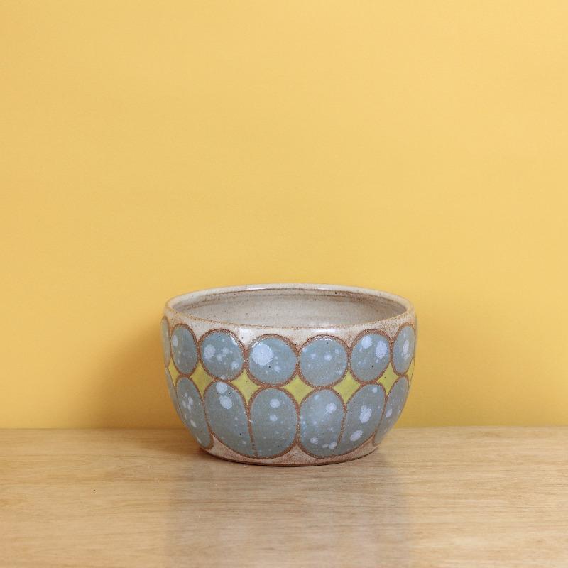 Glazed Stoneware Bowl with Mid Century Pattern