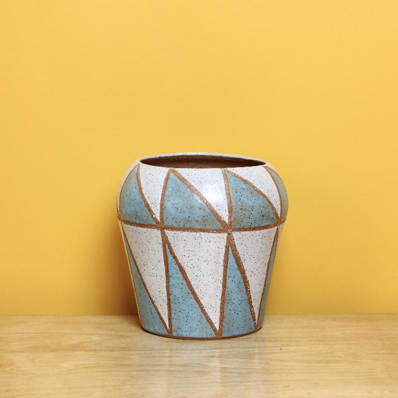 Glazed Stoneware Vase with Diamond Pattern