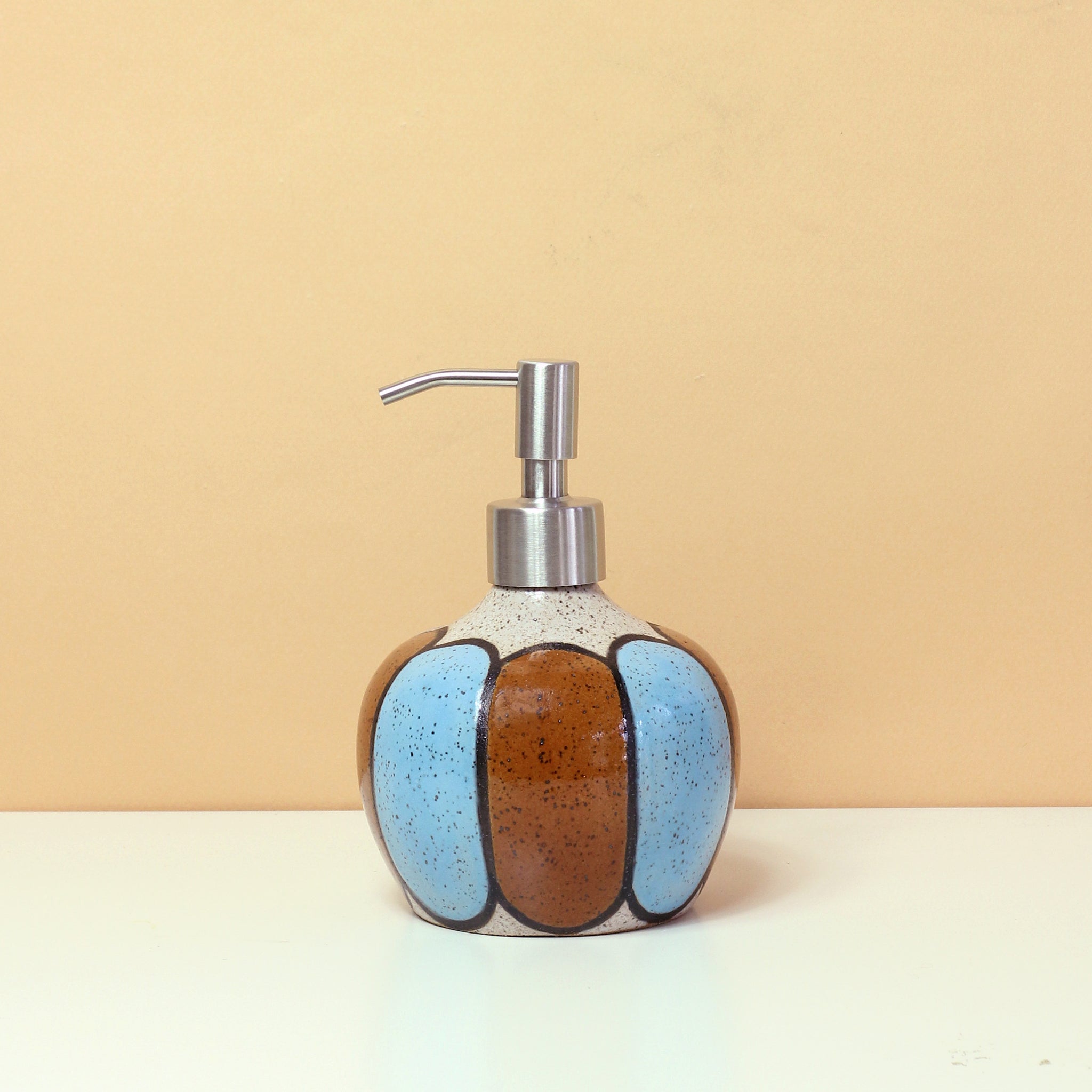 Glazed Stoneware Soap Dispenser with Oval Pattern