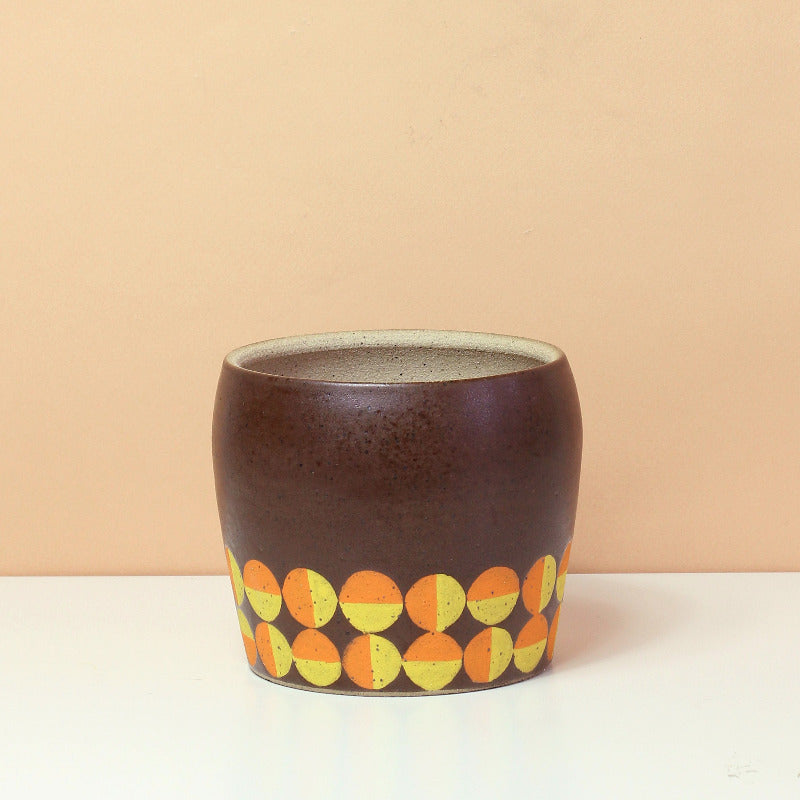 Glazed Stoneware Pot with Op Art Circle Pattern