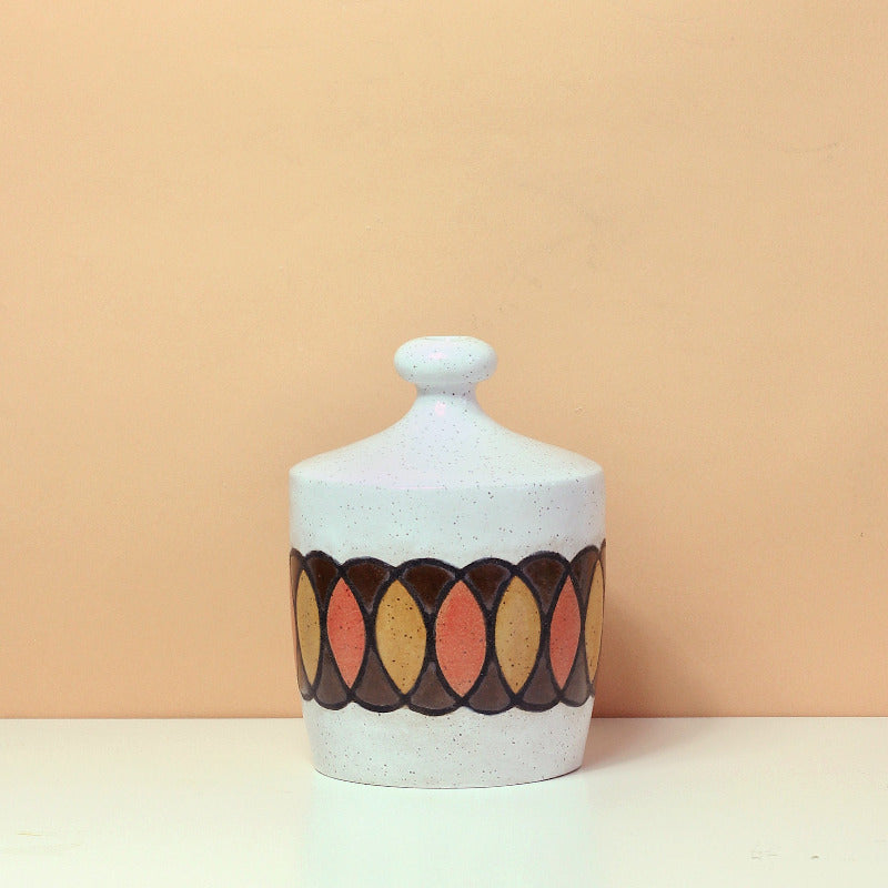 Glazed Stoneware Vase with Overlapping Circle Pattern