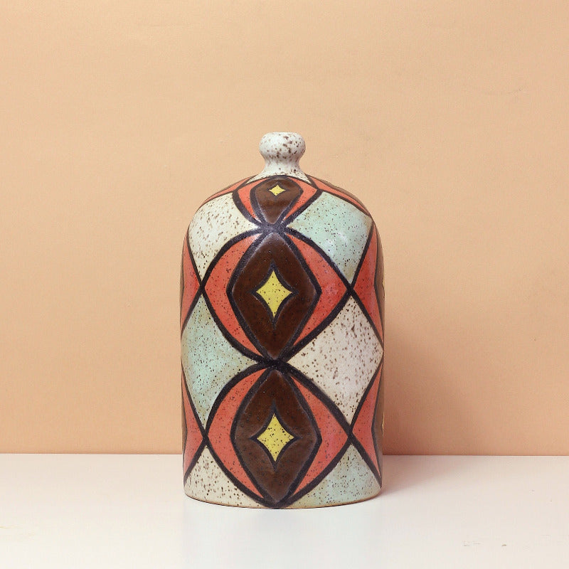 Glazed Stoneware Vase with Star and Diamond Pattern