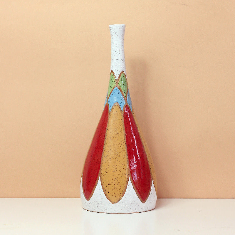 Glazed Stoneware Bud Vase with Oval  Pattern
