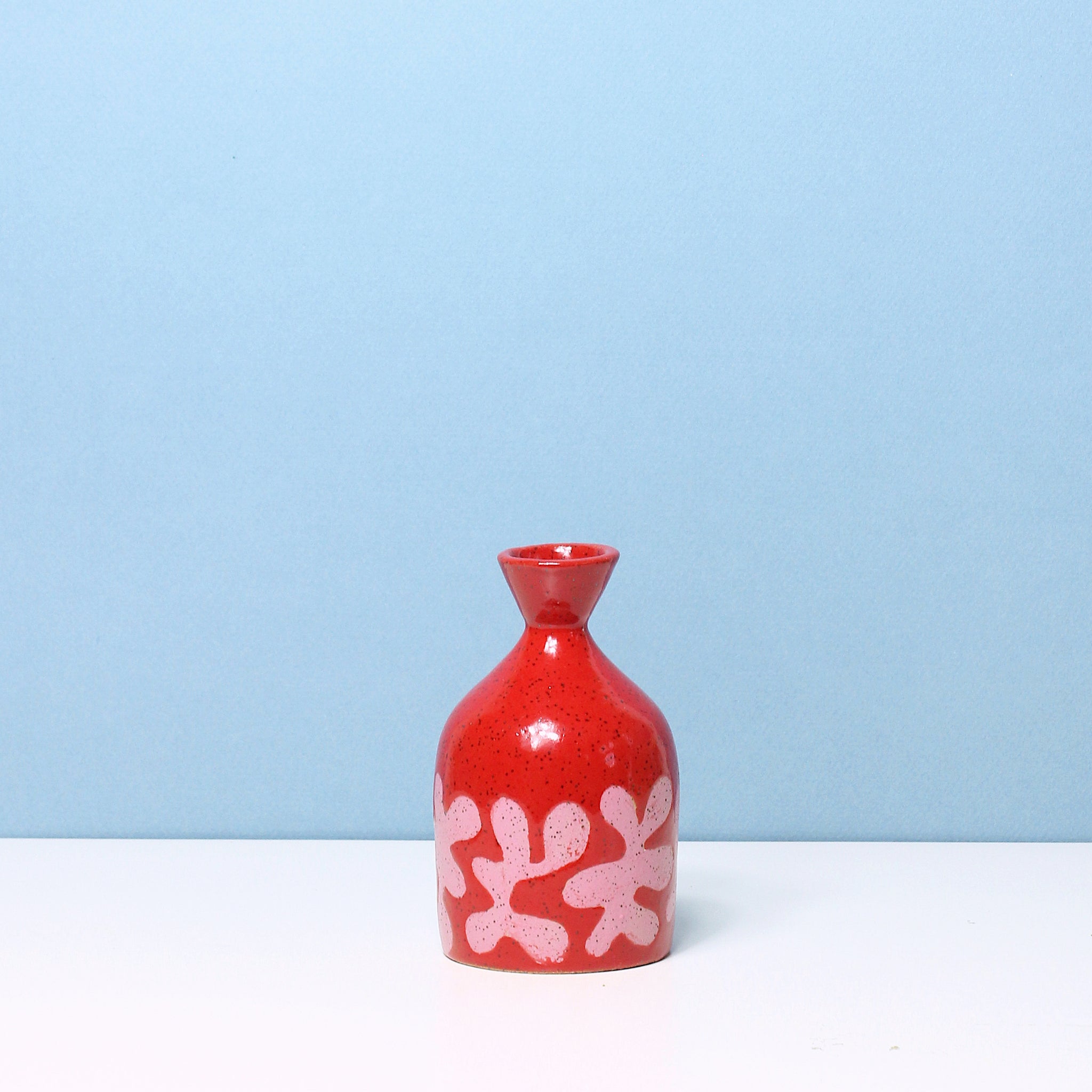 Glazed Stoneware Bud Vase with Abstract Shape Pattern
