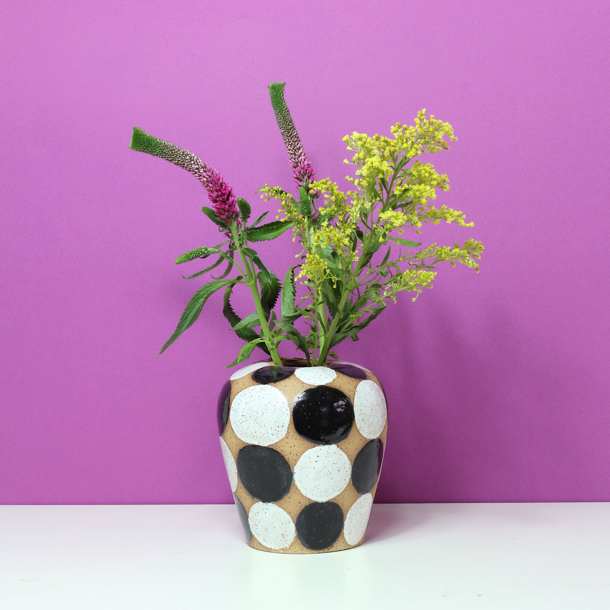 Glazed Stoneware Bud Vase with Circle Pattern