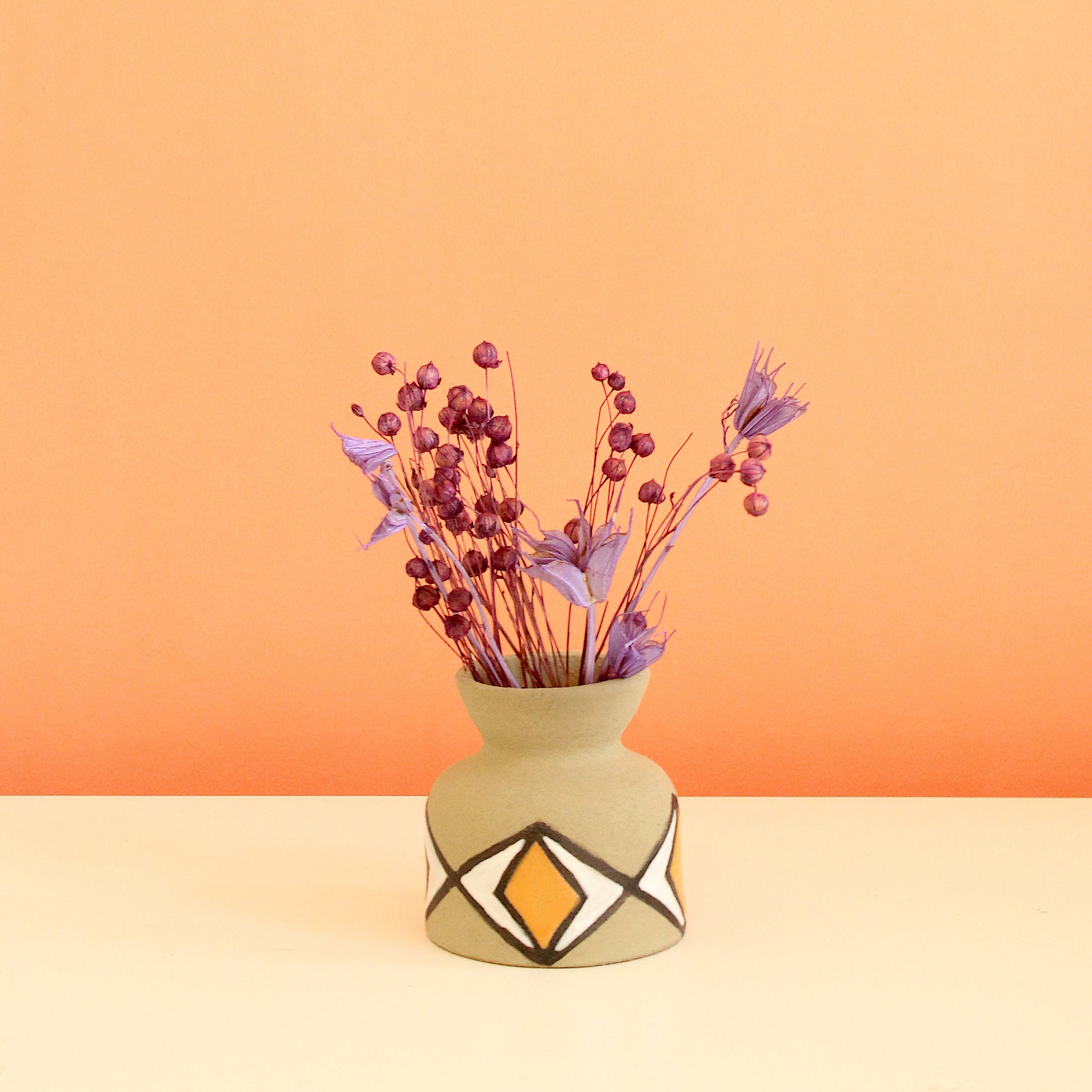 Glazed Stoneware Bud Vase with Cat Eye Pattern