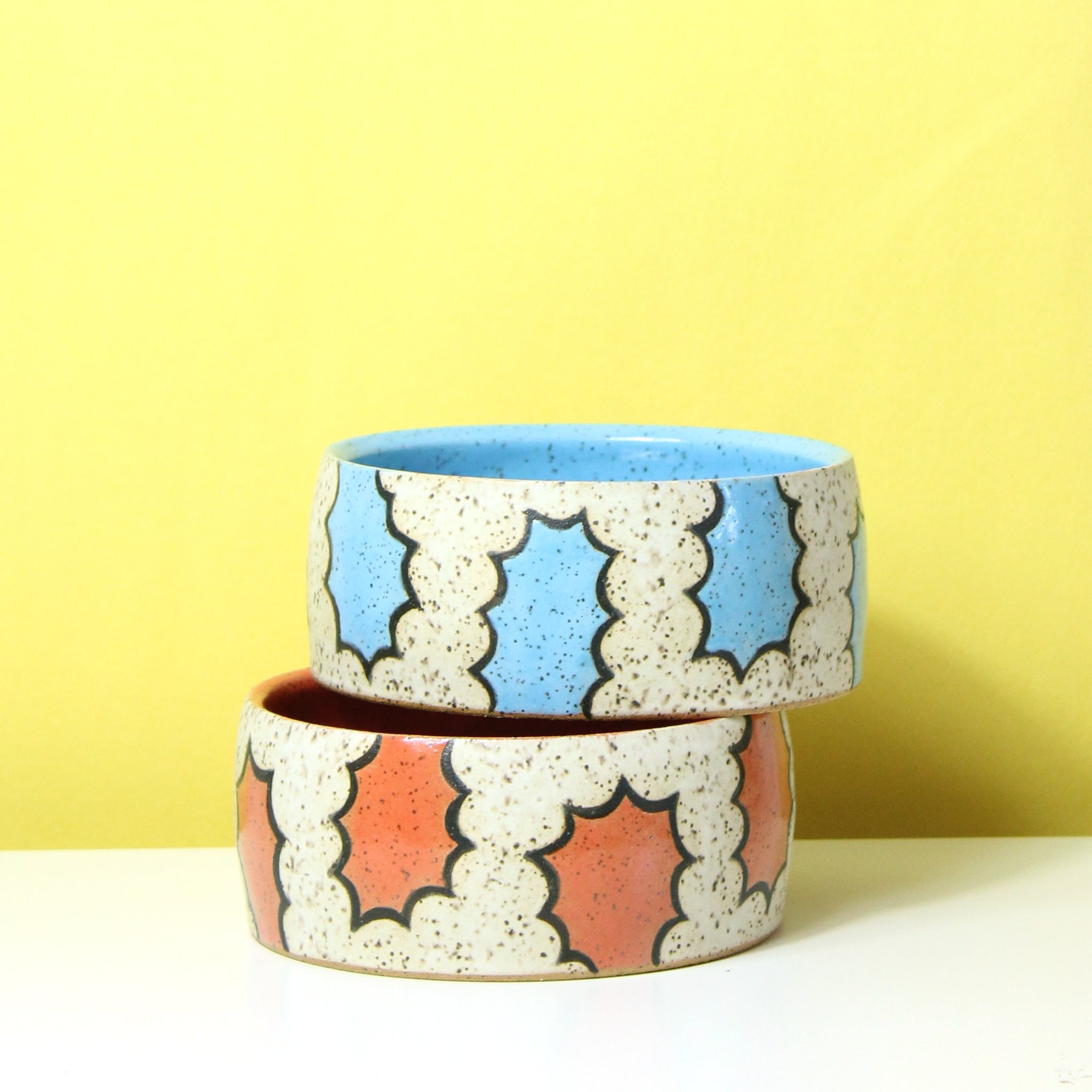 Glazed Stoneware Dog Bowl with Pop Pattern