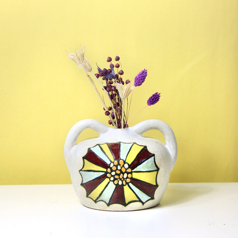 Glazed Stoneware Vase with Organic Flower Pattern