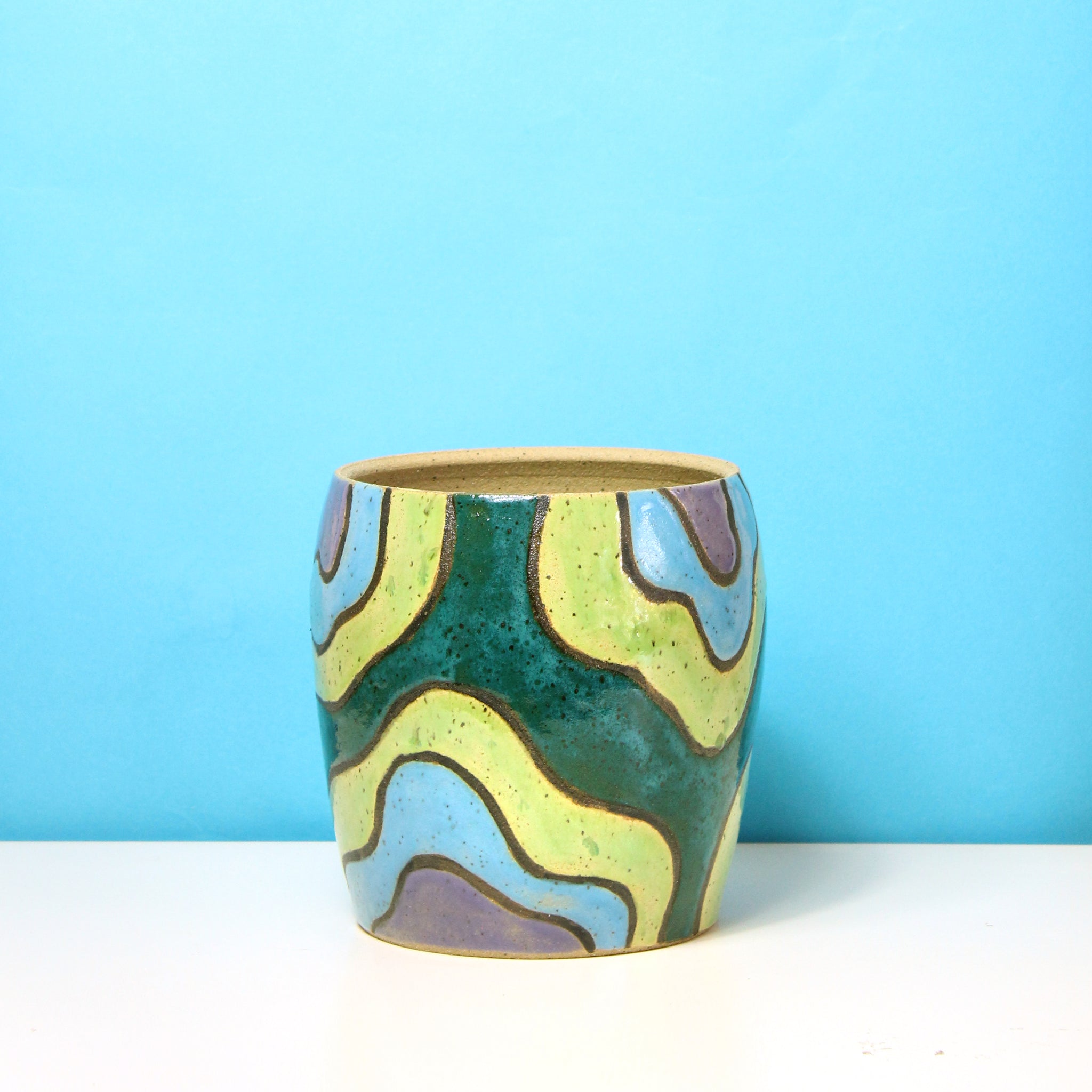 Glazed Stoneware Pot with Topography Pattern