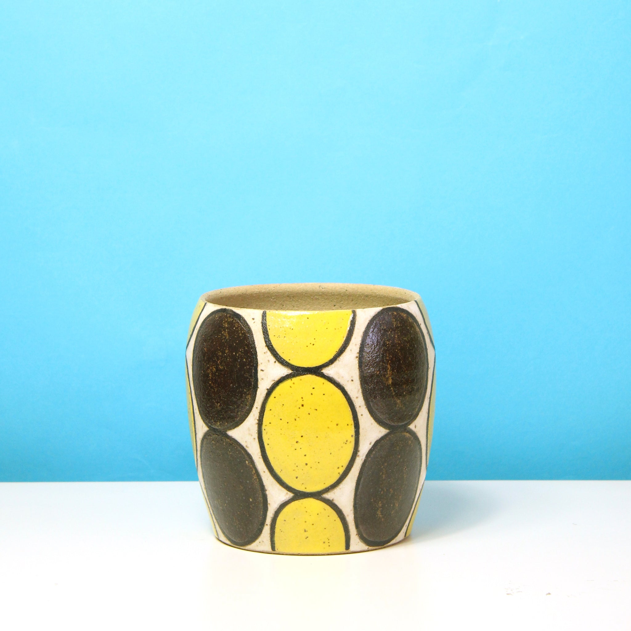 Glazed Stoneware Pot with Oval Pattern
