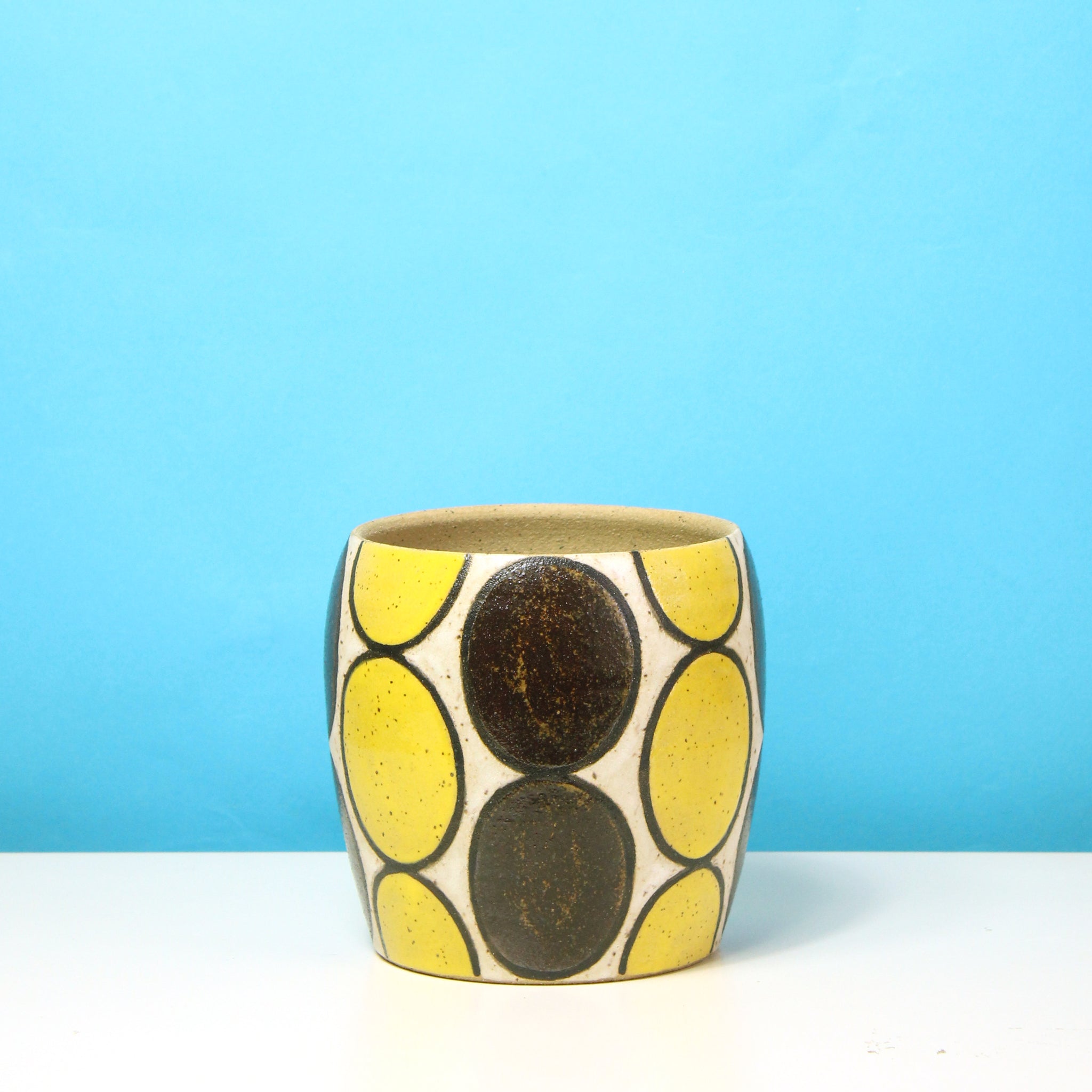Glazed Stoneware Pot with Oval Pattern