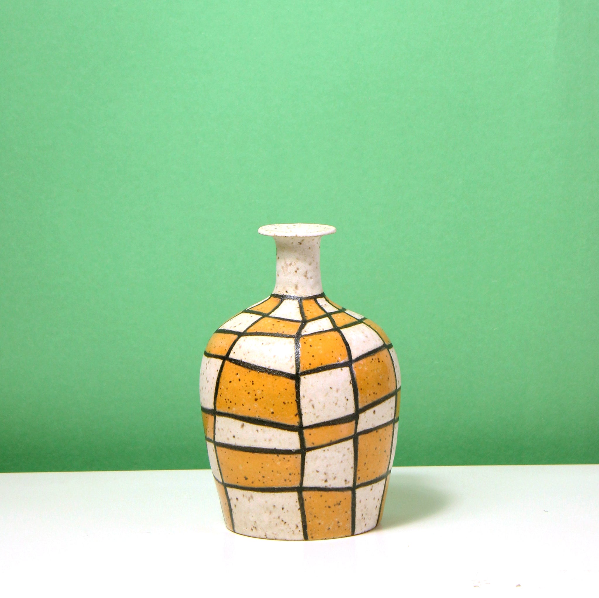 Glazed Stoneware Bud Vase with Wonky Grid Pattern