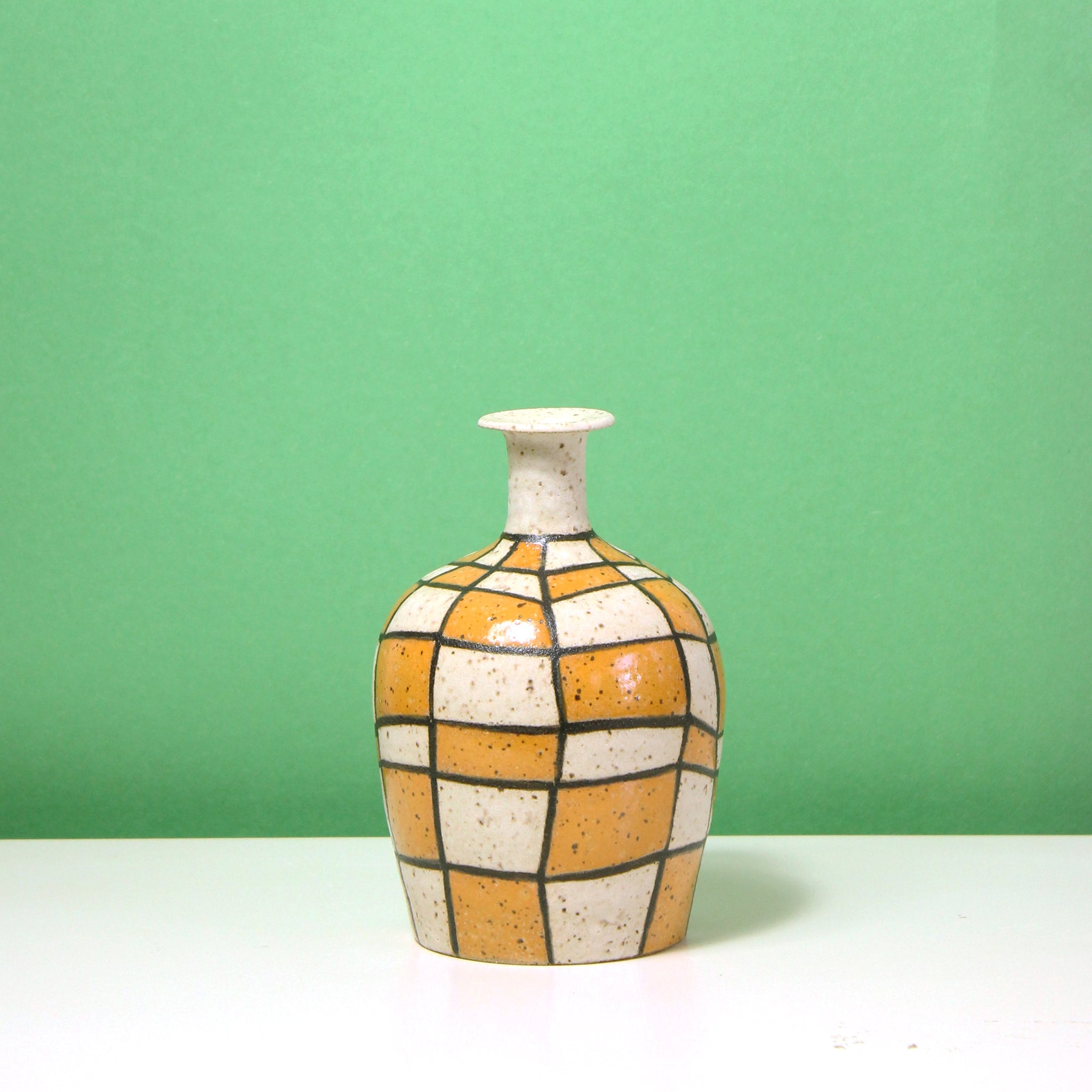 Glazed Stoneware Bud Vase with Wonky Grid Pattern
