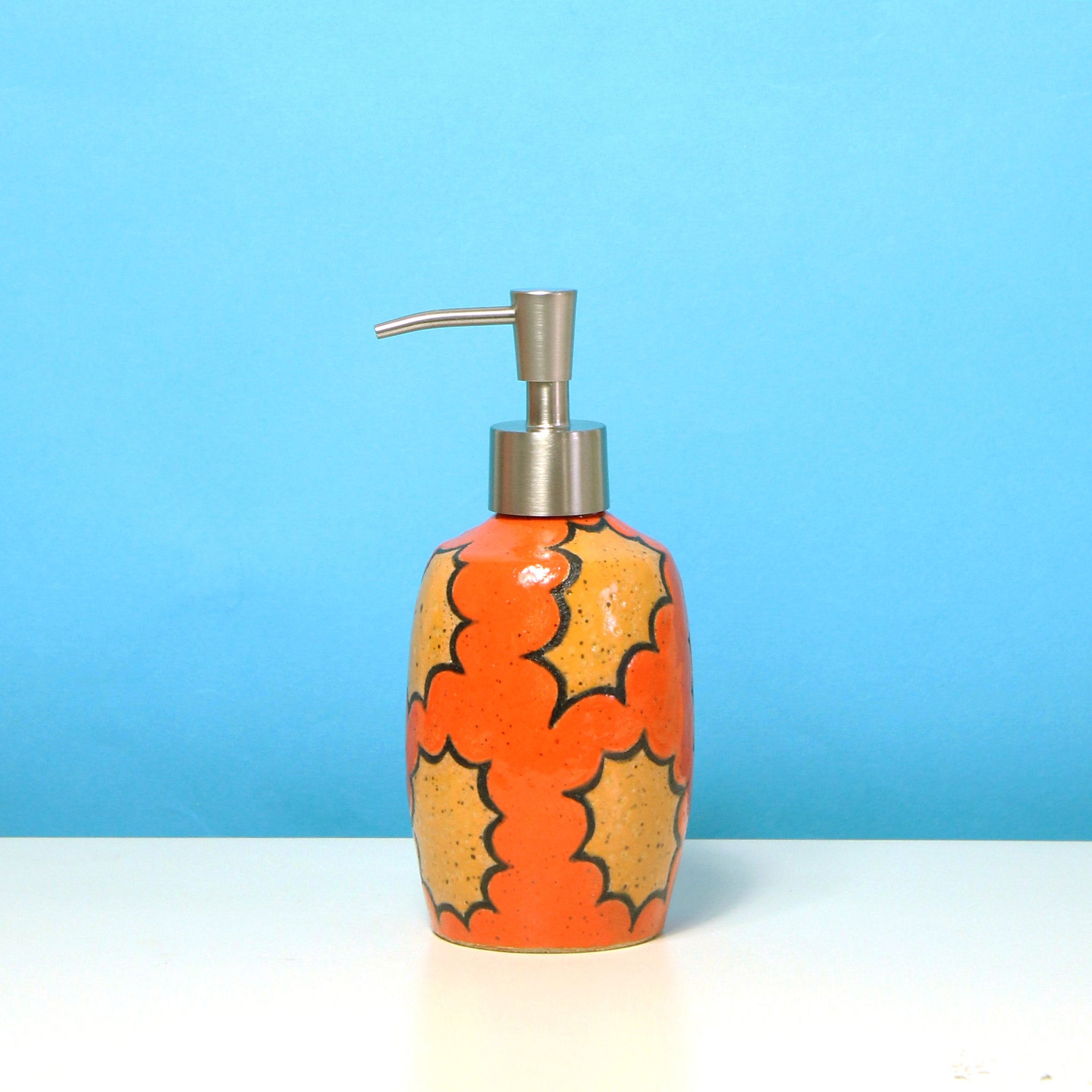 Glazed Stoneware Soap Dispenser with Pop Pattern