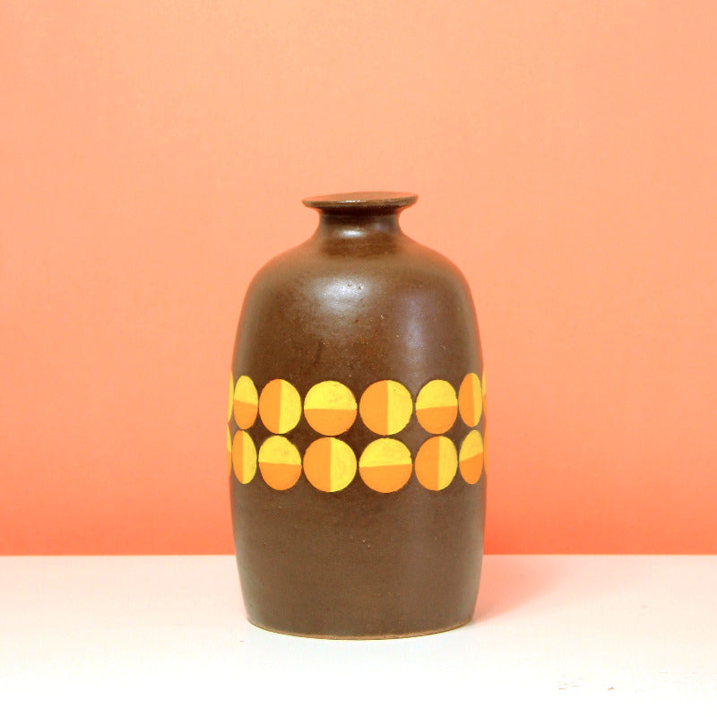 Glazed Stoneware Vase with Op Art Dot Pattern