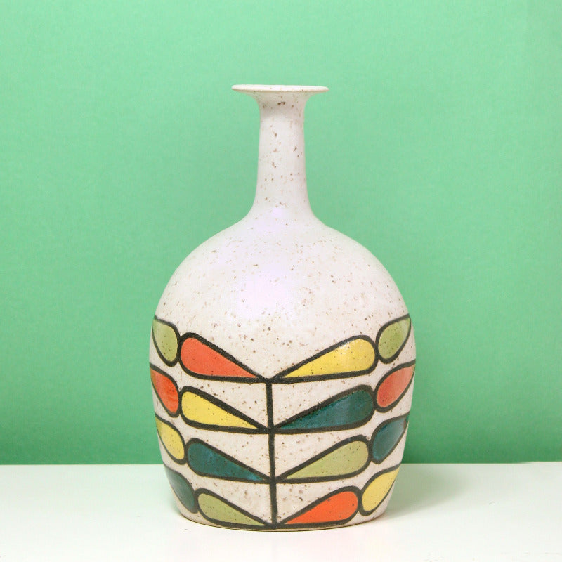 Glazed Stoneware Vase with Leaf Pattern