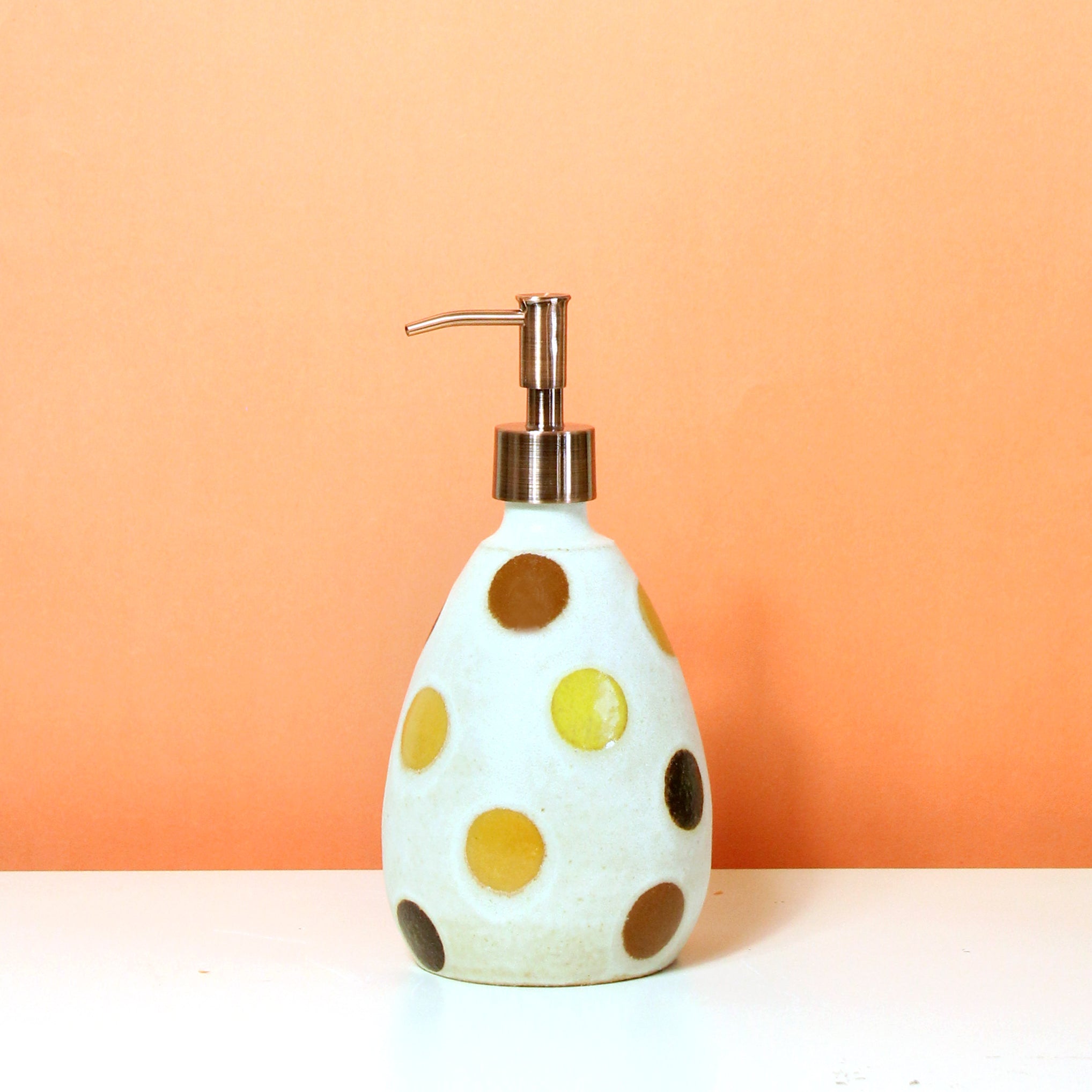 Glazed Stoneware Soap Dispenser with Polka Dots