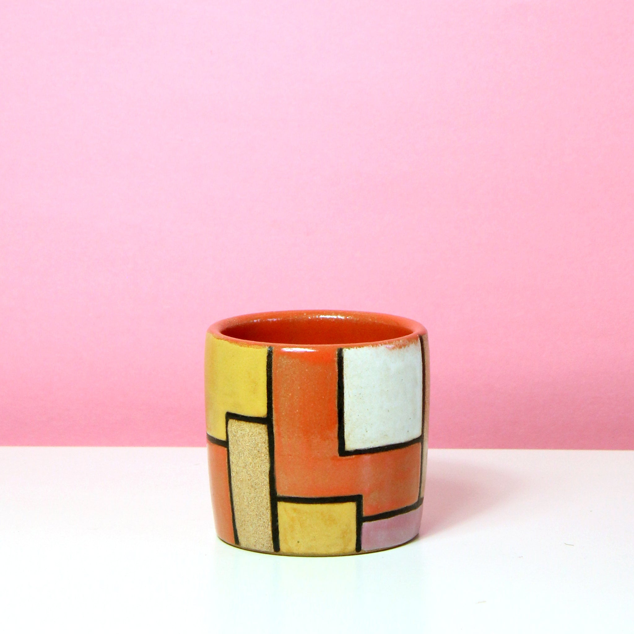 Glazed Stoneware Tumbler with Mondrian Pattern
