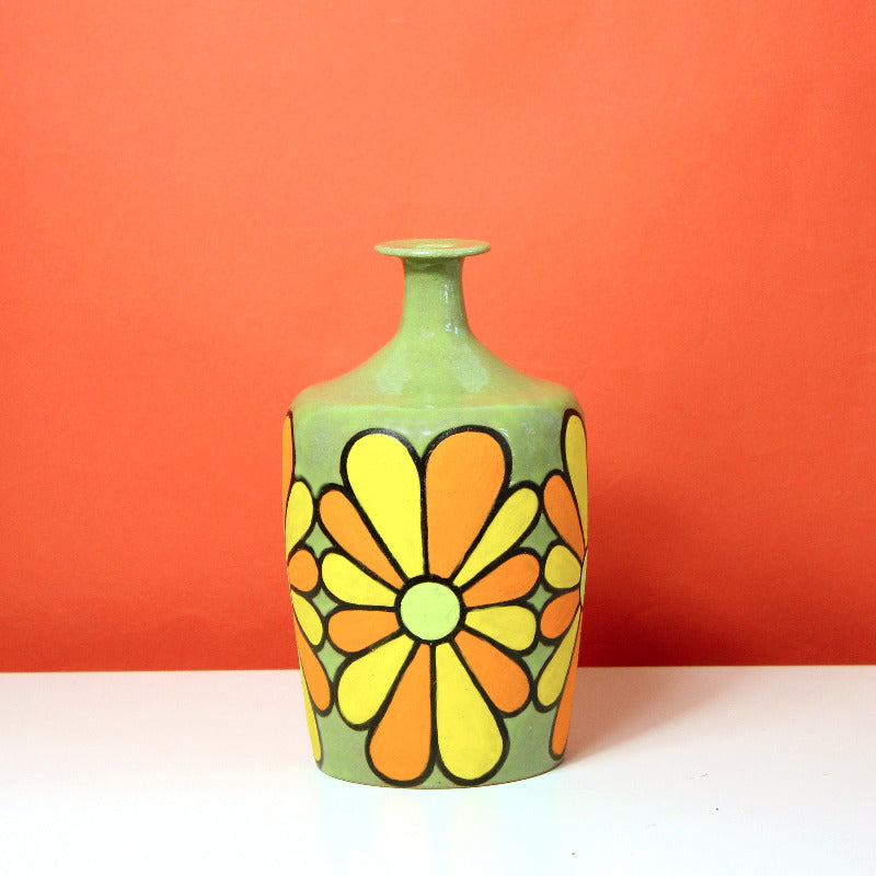Glazed Stoneware Vase with Flower Pattern