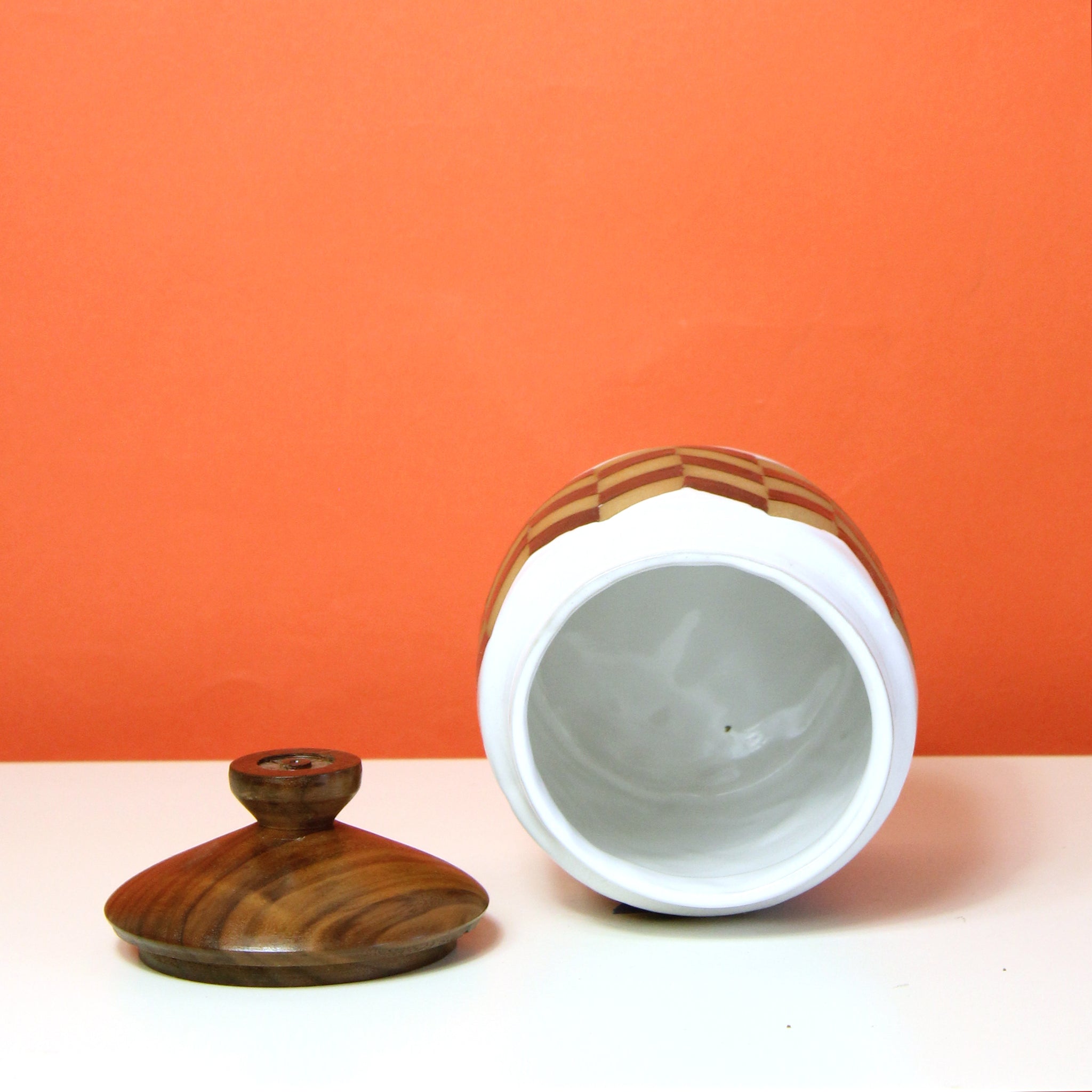Glazed Stoneware Jar with Chevron Pattern (SECOND)
