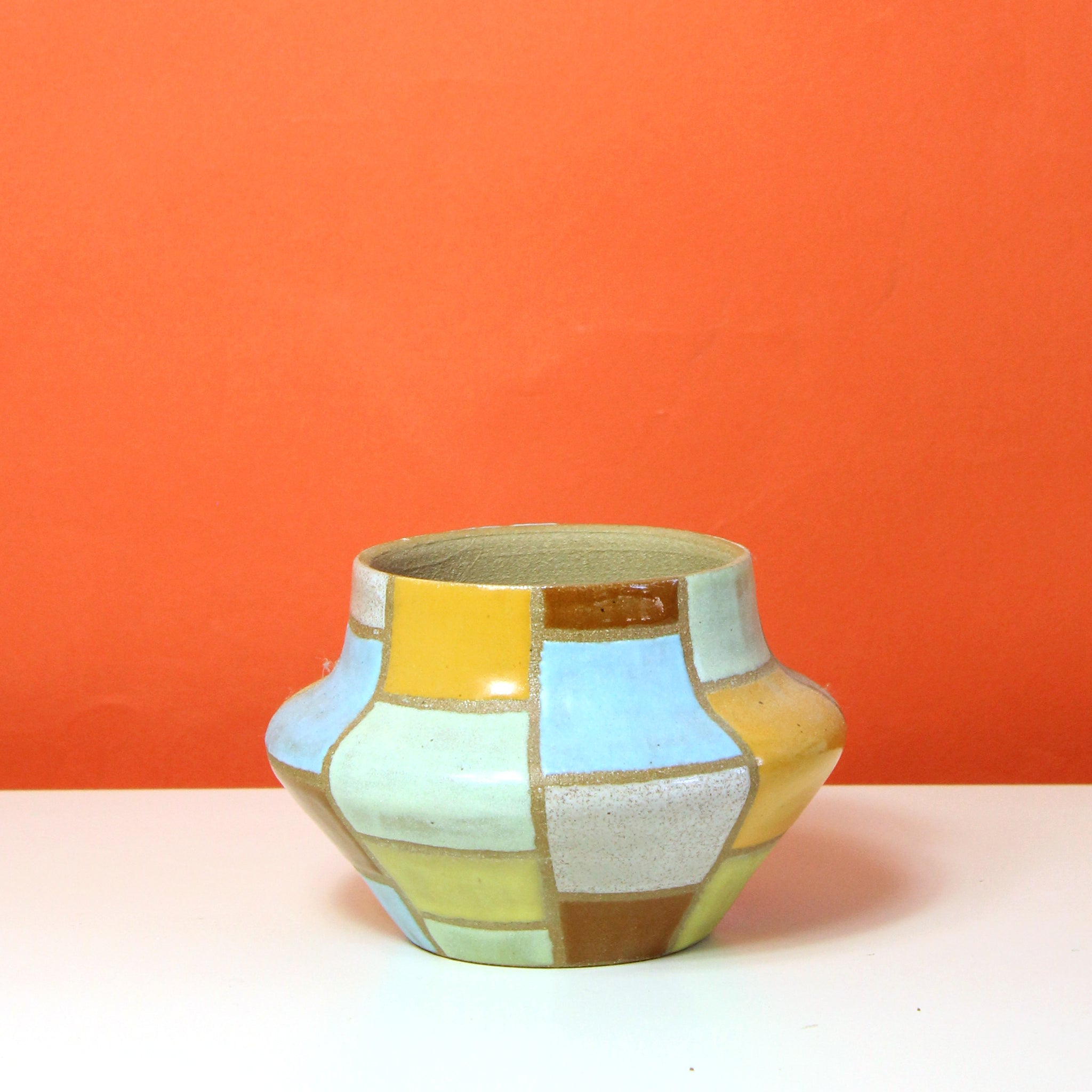 Glazed Stoneware Vase with Brick Pattern (SECOND)