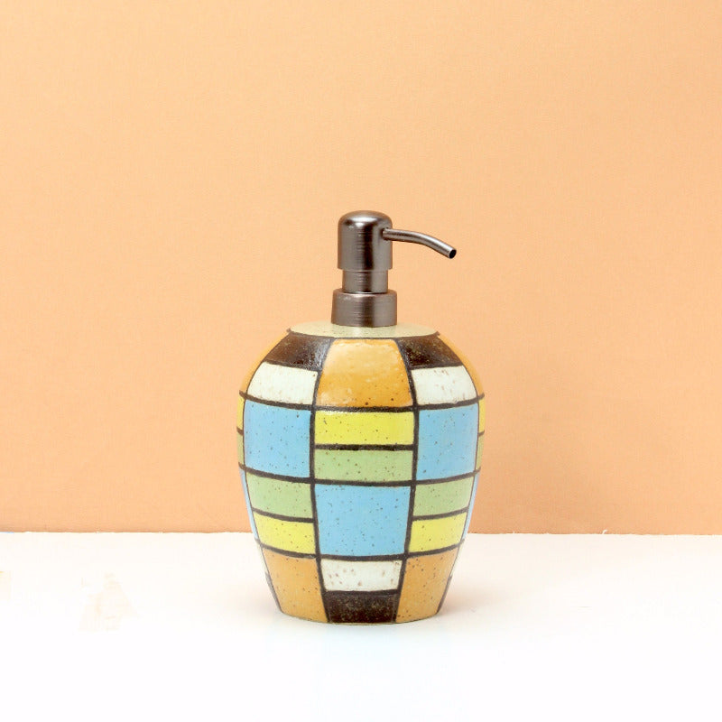 Glazed Stoneware Soap Dispenser with Brick Pattern